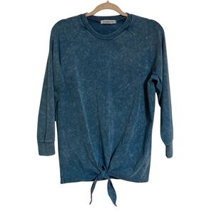 Jay Basics Blue Tie-Front Modest Tznuis Long Sleeve Top